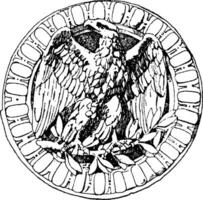 olijf- Afdeling adelaar is een medaillon getoond Bij de louvre, wijnoogst gravure. vector