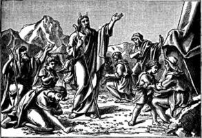 de Israëlieten verzamelen manna verzonden door god wijnoogst illustratie. vector
