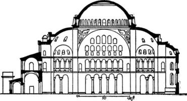 sectie van hagia sophia, voormalig patriarchaal basiliek, wijnoogst gravure. vector