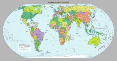 Spaans taal politiek kaart van de wereld Gelijk aarde projectie vector