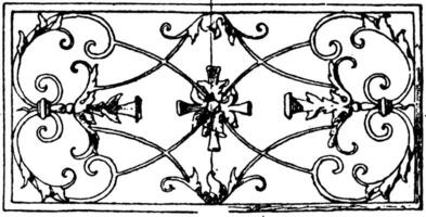 smeedijzer langwerpig paneel is een 17e eeuw ontwerp gevonden in een huis in vrijburg, wijnoogst gravure. vector
