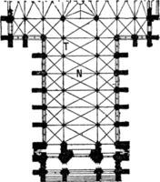 verdieping plan van de schip van de amiens kathedraal in vrienden, Frankrijk, wijnoogst gravure vector