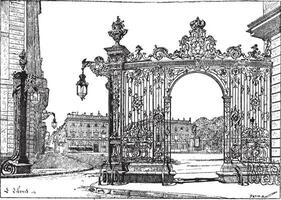 plaats Stanislas, in nancy, Lotharingen, Frankrijk, wijnoogst gravure vector