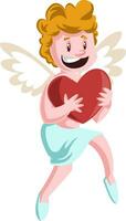 Cupido Holding een groot rood hart vector illustratie Aan wit achtergrond.
