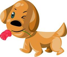 licht bruin hond Holding een roze roos in zijn mond vector illustratie Aan wit achtergrond.