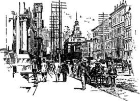 een bedrijf straat in Detroit in 1899, wijnoogst illustratie. vector