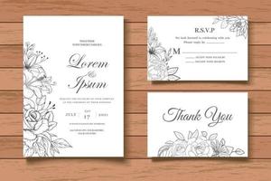 vintage hand tekenen bloemen uitnodigingskaarten set vector