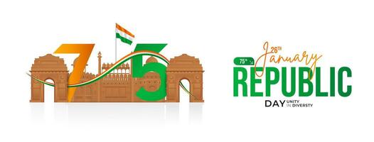 75ste Indisch republiek dag, 26 januari viering sociaal media na, web benner, toestand wensen vector