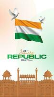 75ste Indisch republiek dag, 26 januari viering sociaal media na, web benner, toestand wensen vector
