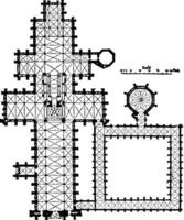 plan van Salisbury kathedraal de plein oostelijk beëindiging wijnoogst gravure. vector