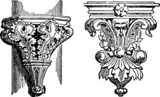 sier- haakjes bronzen wijnoogst gravure. vector