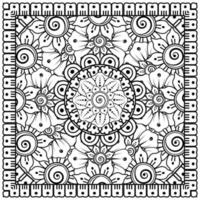 schets vierkant bloemenpatroon in mehndi-stijl voor het kleuren van de boekpagina vector