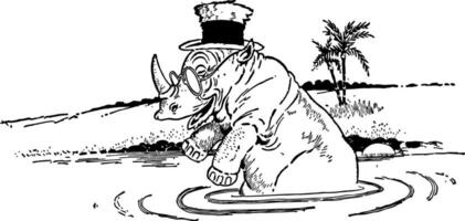 dier alfabet r, neushoorn, wijnoogst illustratie vector