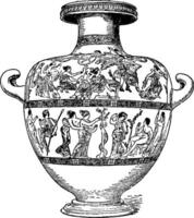 hydria is een type van Grieks pottenbakkerij, wijnoogst gravure. vector