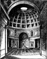interieur van de pantheon Bij Rome, wijnoogst gravure. vector