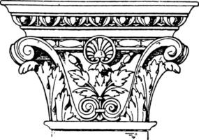 Corinthian pilaster hoofdstad, een Italiaans Renaissance ontwerp, wijnoogst gravure. vector
