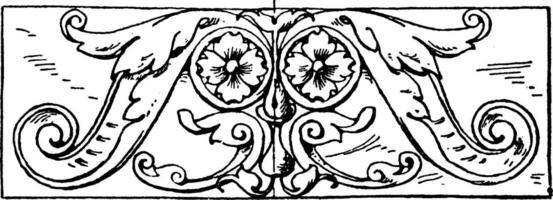 ornament langwerpig paneel is een Duitse Renaissance ontwerp, wijnoogst gravure. vector