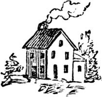 huis met een schoorsteen wijnoogst illustratie. vector