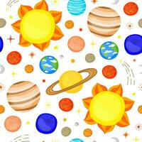 naadloos patroon met tekenfilm planeten. vector
