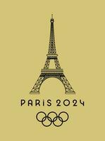 zwart logo voor de Parijs 2024 zomer Olympische Spelen met de eiffel toren Aan een goud officieel achtergrond. Internationale multisport evenement. vector illustratie geïsoleerd Aan wit