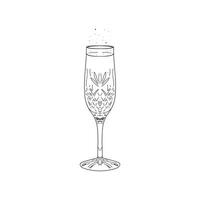 een lijn getrokken illustratie van een besnoeiing glas of kristal Champagne fluit met Champagne of prosecco. bubbels zijn knallen Bij de top. hand- getrokken Aan voortplanten gebruik makend van een appel potlood. vector