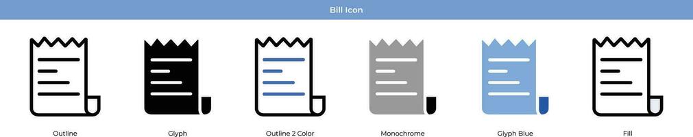 Bill icoon reeks met 6 stijl vector