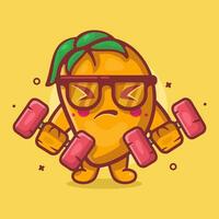 grappig mango fruit karakter mascotte aan het doen bodybuilding gebruik makend van halter geïsoleerd tekenfilm in vlak stijl ontwerp vector