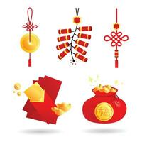 reeks Chinese nieuw jaar festival geschenk item gouden rood glanzend helling modern ontwerp vector