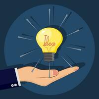 licht lamp in hand- zakenman.symbolen van idee. creatief denken. innovatie en intelligentie- vector