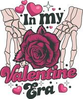 in mijn Valentijn tijdperk grappig skelet roze Valentijn t overhemd ontwerp vector