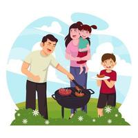 familie barbecue bijeenkomst in het park vector