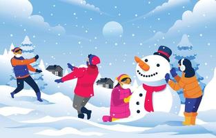 gelukkige kinderen die samen in een winterwonderland spelen vector