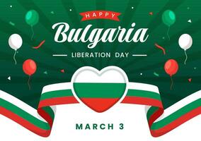 gelukkig bulgarije bevrijding dag vector illustratie Aan maart 3 met Bulgaars vlag en lint in nationaal vakantie vlak tekenfilm achtergrond ontwerp