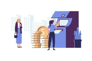 opname van Geldautomaat, geld, beheer van investering in kaarten vlak vector illustratie ontwerp
