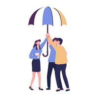ondersteuning elk andere concept, mensen staan onder paraplu onder de regen vlak vector illustratie ontwerp