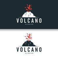 vulkaan logo illustratie silhouet ontwerp vulkaan berg uitbarsting met gemakkelijk rotsen en lava vector