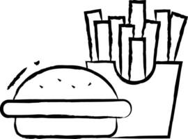 hamburger met Patat hand- getrokken vector illustratie