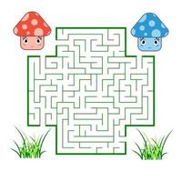 kleur vierkant doolhof. spel voor kinderen. puzzel voor kinderen. help de schattige paddenstoelen elkaar te ontmoeten. labyrint raadsel. platte vectorillustratie. cartoon-stijl. vector