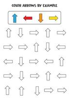 kleur pijlen volgens het voorbeeld. wiskunde spel voor kinderen. vector