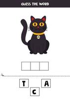 spelling spel voor kinderen. leuke cartoon zwarte kat. vector