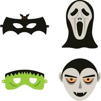 halloween masker met tekenfilm ontwerp. vector illustratie set.