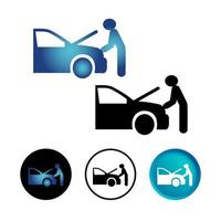 abstracte man repareren auto icon set vector