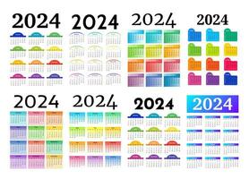 reeks van acht verticaal kalenders voor 2024 geïsoleerd Aan een wit achtergrond. zondag naar maandag, bedrijf sjabloon. vector illustratie