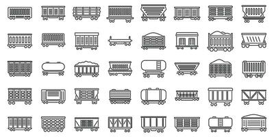 trein vracht wagons pictogrammen reeks schets vector. diesel kant vector