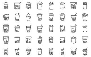 bubbel thee pictogrammen reeks schets vector. Aziatisch ballen cups vector