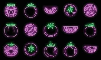 tomaat voedsel pictogrammen reeks vector neon