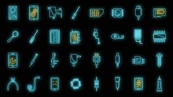 mobiel telefoon onderhoud pictogrammen reeks vector neon