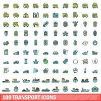 100 vervoer pictogrammen set, kleur lijn stijl vector