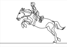 paard jumping sport jockey -continu lijn tekening vector