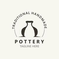 pottenbakkerij logo ontwerp handgemaakt, creatief traditioneel mok ambacht concept inspiratie natuur werkplaats vector